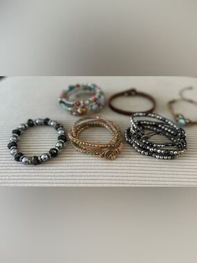 Women’s beaded and leather wrap bracelets - lot of 6